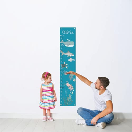 Personalized Canvas Growth Chart for Kids, Height Chart for Kids, Growth Chart Banner with Name (Sea Animal)