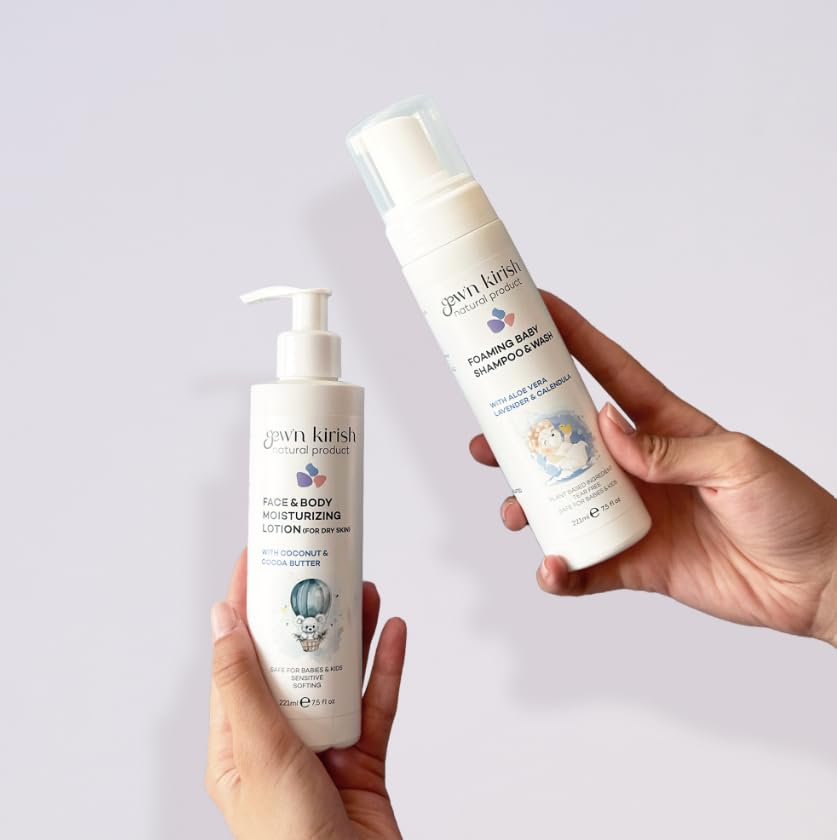 Gewโn Kirish Natural Baby Shampoo & Body Wash โ Tear-Free, Hypoallergenic Cleanser with Lavender Oil, Aloe Vera & Oat Extract, Plant-Based, Vegan, Sulfate-Free Formula, 7.5 fl oz