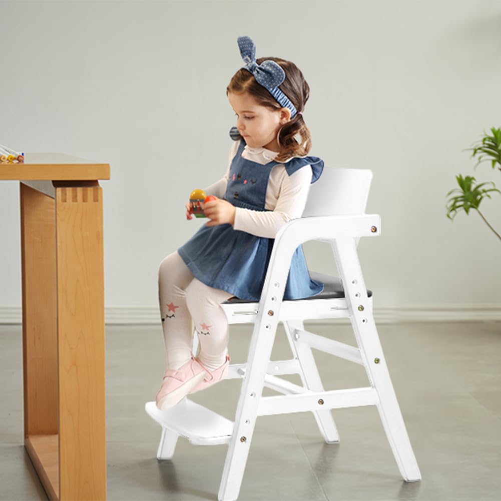 Solid Wood high Chairs for Toddlers,High Chair Grows with Kid for Dining, Study Chair for Children, White