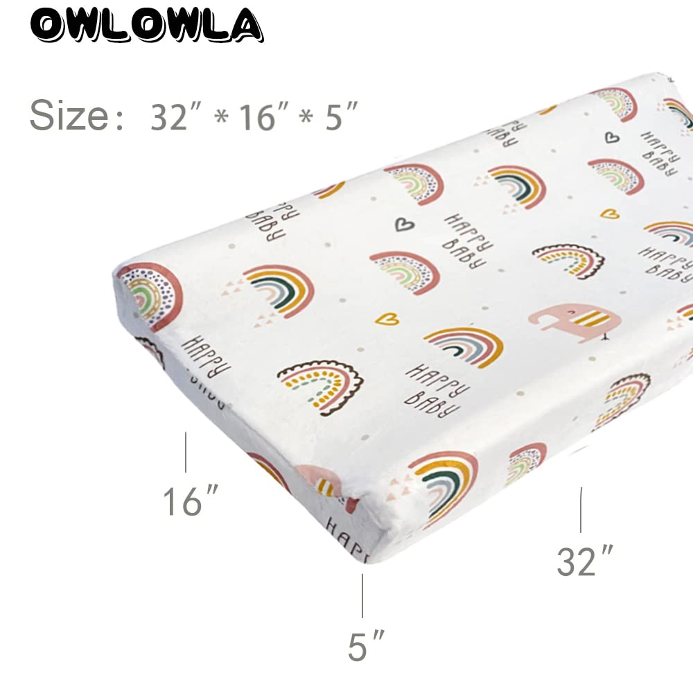 Owlowla Changing Pad Cover, Soft Minky Changing Table Sheets for Baby Boy and Girl(Rainbow)