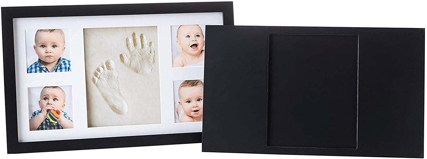 Baby Hand and Footprint Kit - Newborn Keepsake Picture Frame, Inkless Foot & Handprint Clay Mold - Baby Registry, New Mom Baby Shower, Gender Reveal Gift, Personalized Boy or Girl Nursery Photo Prints (Large, Black)