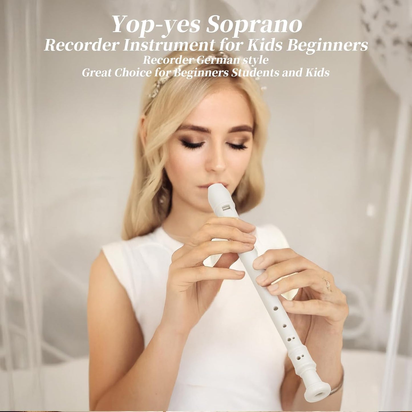 Soprano Recorder for Kids Beginners, German Fingering, C Key, 3 Piece with Cleaning Rod, Bag, Fingering Chart (White)…