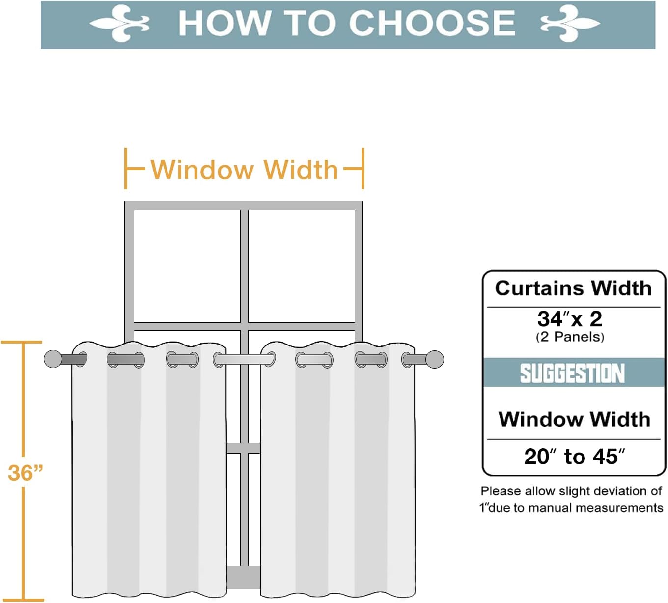 ChrisDowa Small Window Curtains for Kitchen and Bedroom - Grommet Short Thermal Insulated Room Darkening Curtains (2 Panels, Stone Blue, 34 x 36 Inch)