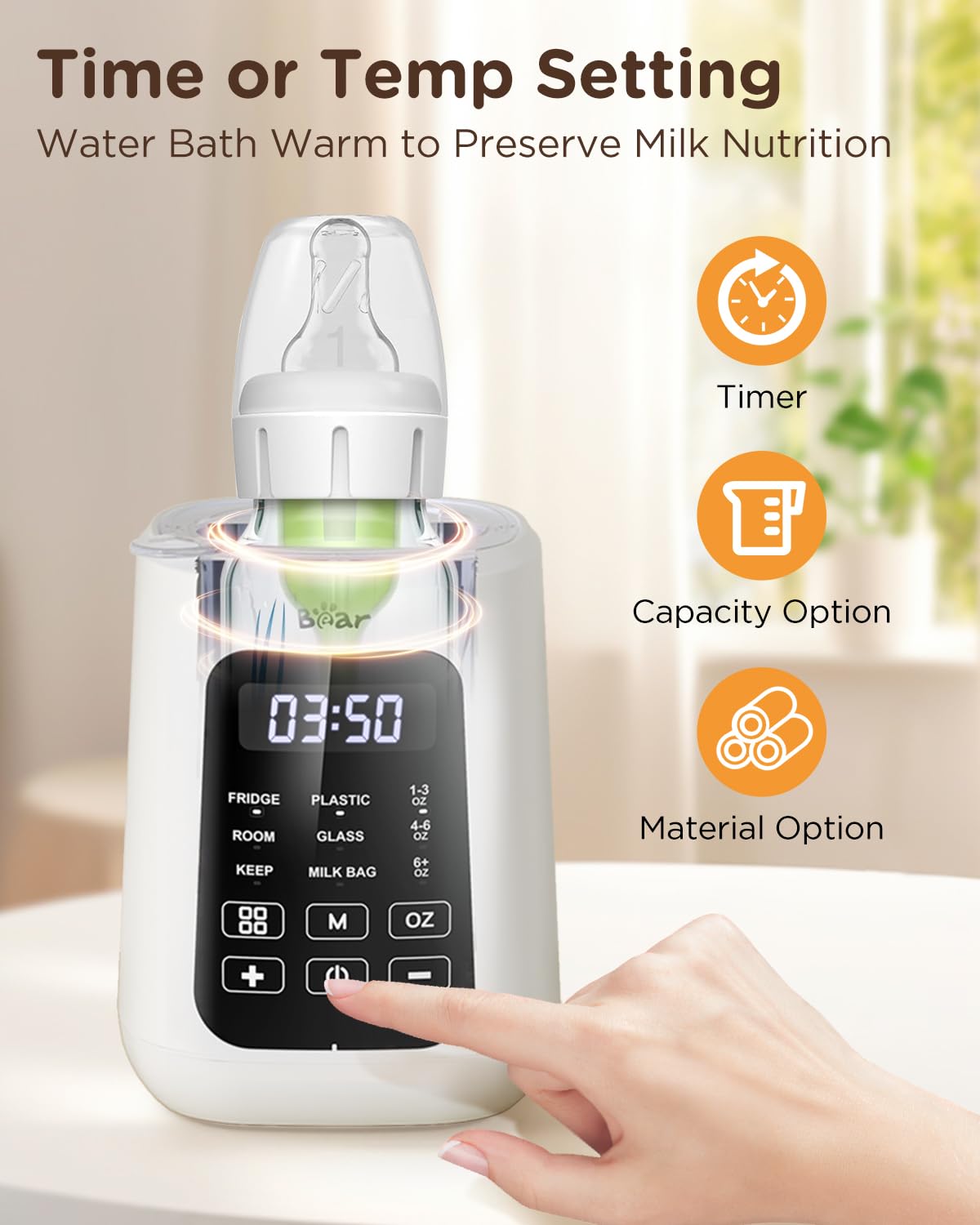 Bear Baby Bottle Warmer, Milk Warmer Breastmilk Bag Formula Fast Warming for New Born Baby Bottles, with Time Temp Control Automatic Shut Off at Home Use