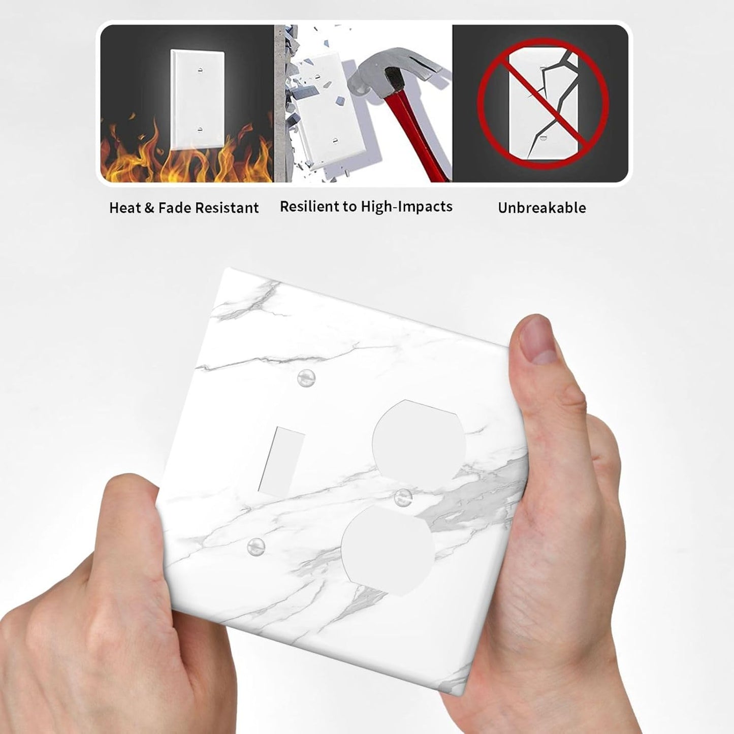 Wallplates Modern White Gray Marble 1 Toggle 1 Duplex Switch Plate Electrical GFCI Faceplate Decorative Light Switch Covers for living Room Bathroom Decor