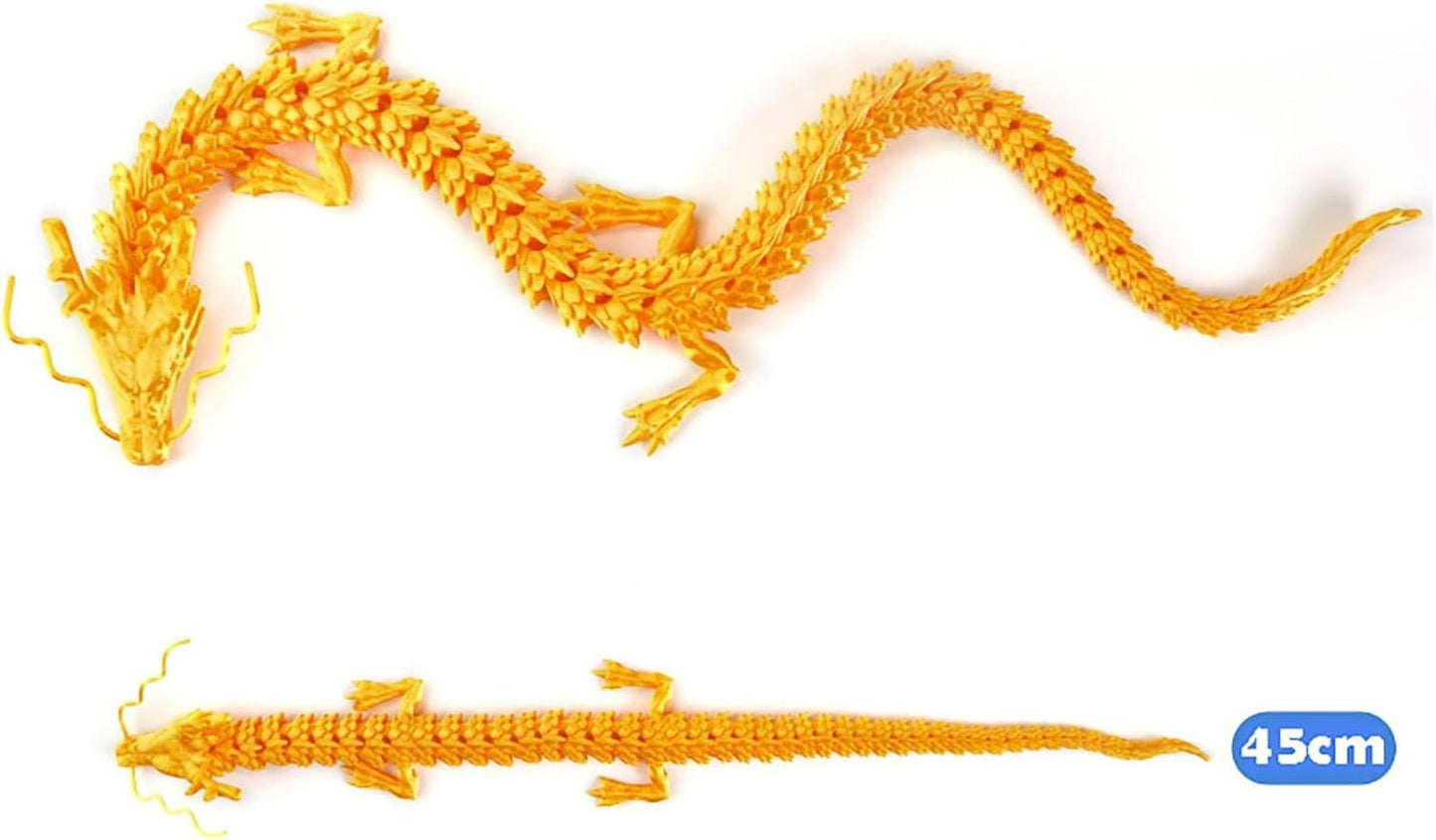 3D Printed Dragon Fidget Toy, 18in Surprise Mystery Dragon, Crystal Dragon Fidget Toy, Articulated Pye Dragon Fish/Display Cabinet/Home/Office Desktop Decor (Yellow)