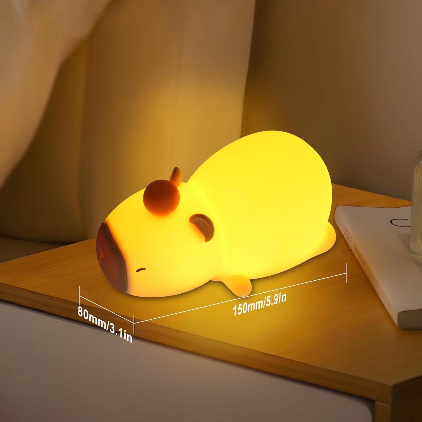 Night Light for Kids, 7 Color Changing BPA-Free Silicone Lamp with Touch Control, Eye Protection, Rechargeable Battery, Soft & Safe Nursery Lamp for Boys & Girls (Sleeping Capybara)