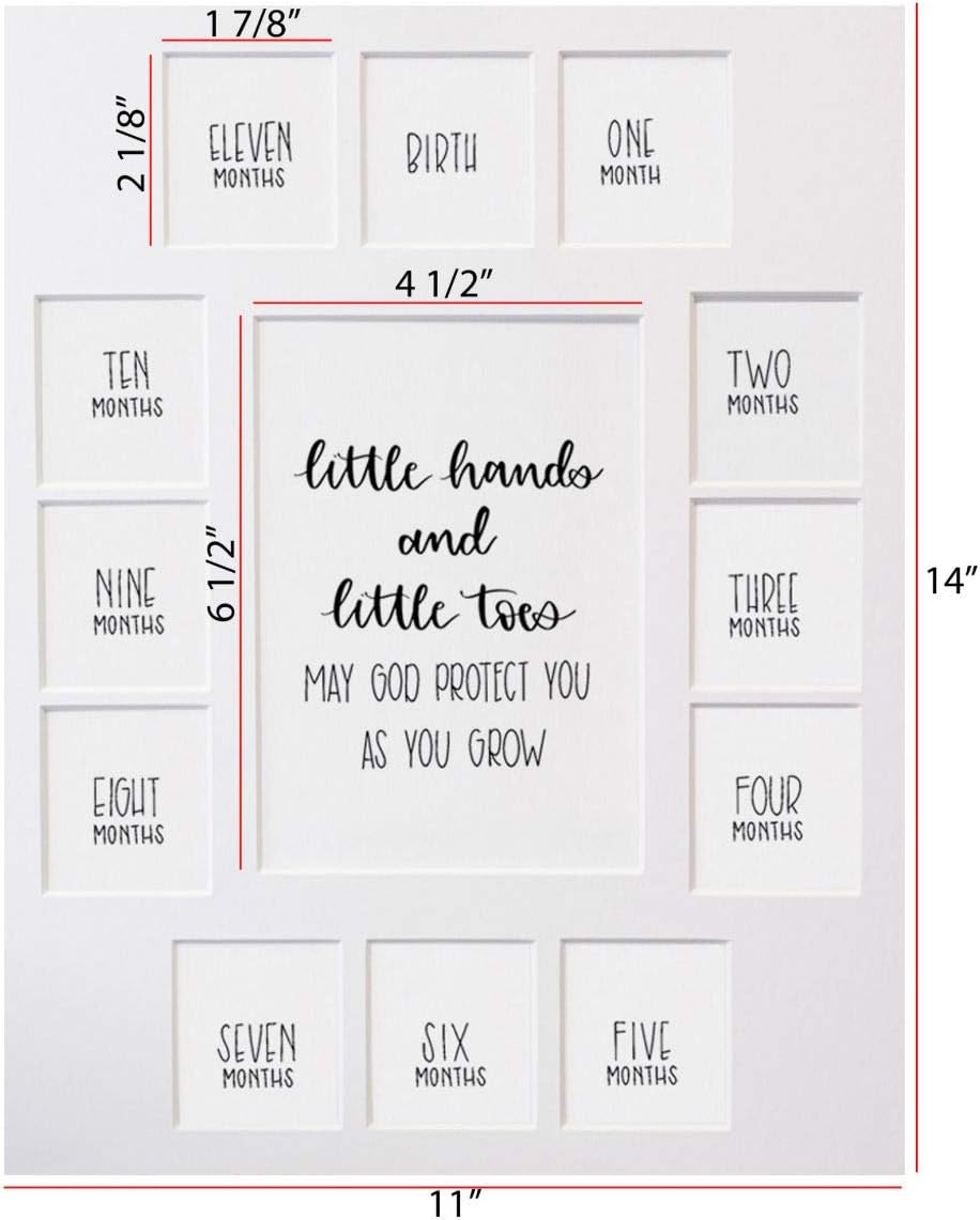 Rustic Red Door Co. Baby's First Year Picture Mat - Little Hands and Little Toes Photo Collage - No Frame - 13 Picture Slots - Newborn Birth to One Year Birthday - Watch Your Baby Grow (White Mat)
