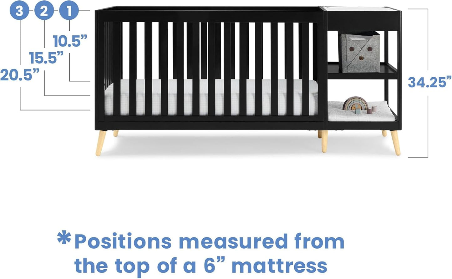 Delta Children Essex 4-in-1 Convertible Crib and Changer, Black Ebony w/Natural Knobs