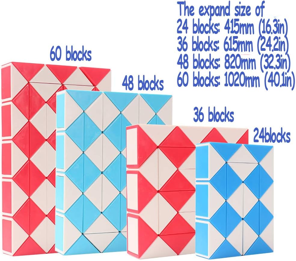2PACK 36 Stages Fidget Magic Snake Cube Puzzles Twist Ruler Speed Cubes Brain Teaser Game Toys for Kids Random Color (36 Block)
