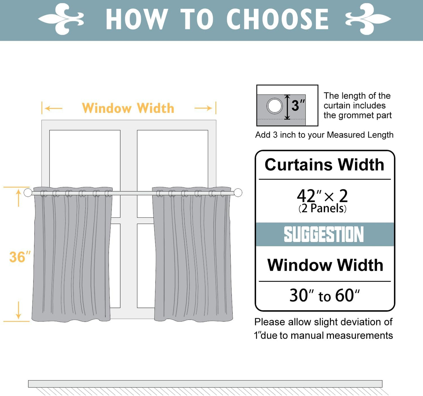 ChrisDowa Small Window Curtains for Kitchen and Bedroom - Grommet Short Thermal Insulated Room Darkening Curtains (2 Panels, Greyish White, 42 x 36 Inch)
