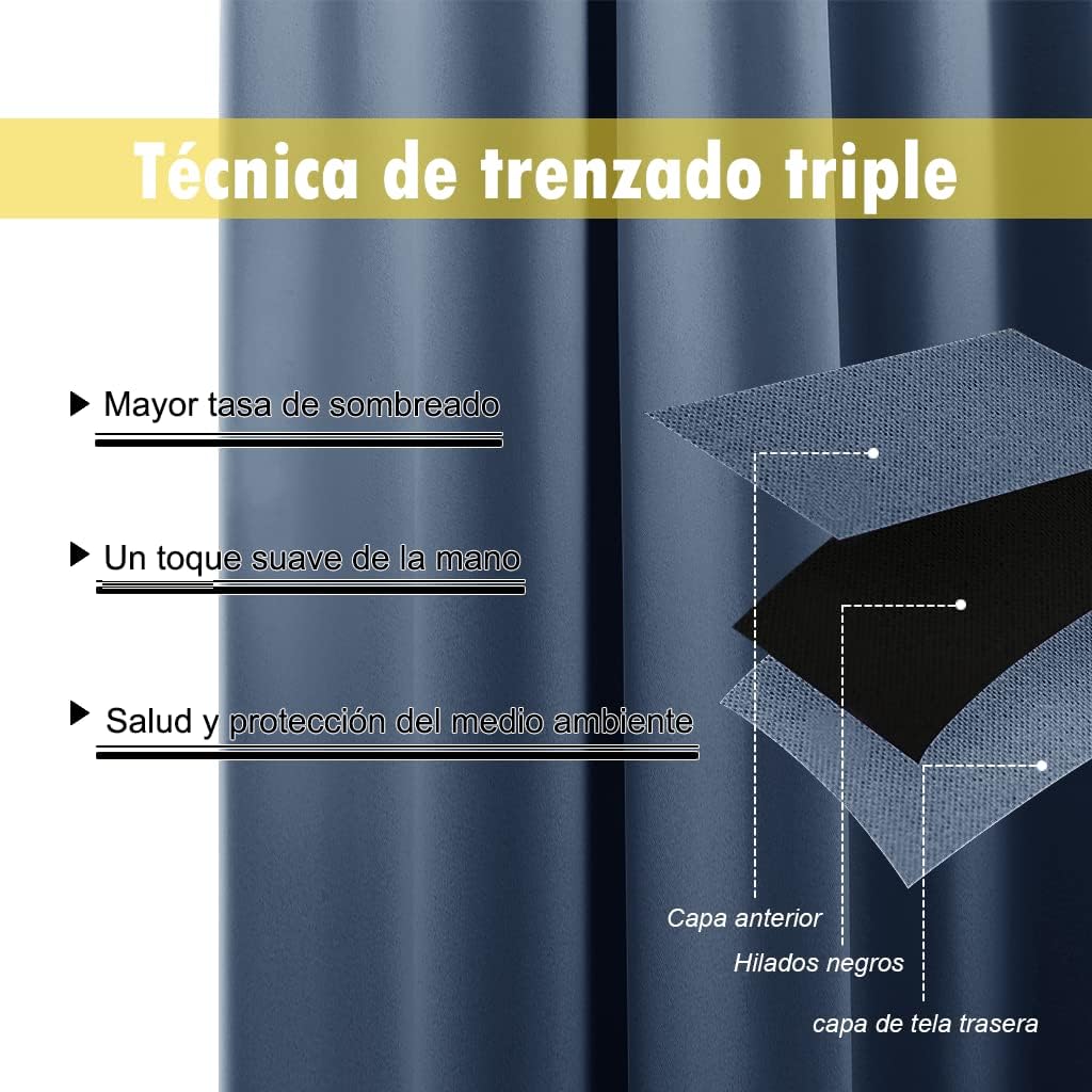 NICETOWN 100% Blackout Curtains with Black Liners, Thermal Insulated Full Blackout 2-Layer Lined Drapes, Energy Efficiency Window Draperies for Boy's Room (Stone Blue, 2 Panels, 52-inch by 45-inch)