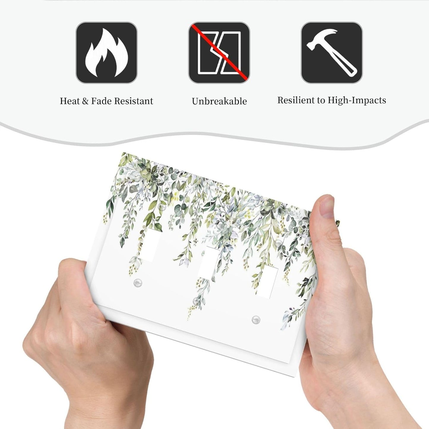 Decorative Switch Plates Boho Farmhouse Flower Leaf Sage Green 3 Gang Wall Plate Triple Toggle Light Switch Cover Faceplate Electrical Wall Panels for Bedroom Cabin Decor