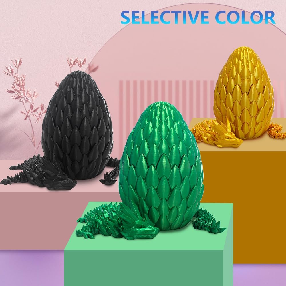 Dragon Eggs with Dragon Inside, 16.5 Inch Large 3D Printed Dragon Egg Articulated Dragon Crystal Dragon Executive Desk Toys Fidget Toy for Autism/ADHD (Green, only dragon)