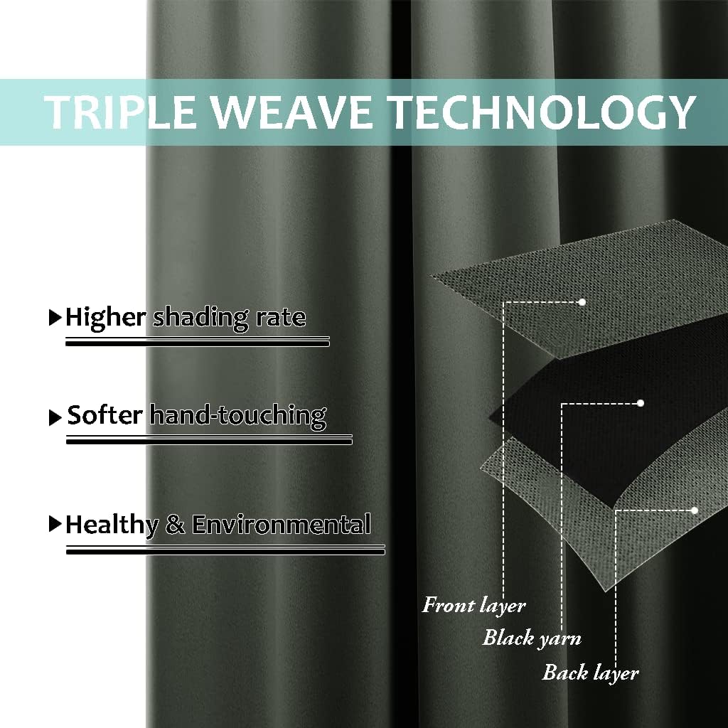 NICETOWN Extra Long Truly Blackout Drapes for Hall and Villa, 46-inch Width Each Panel, 45-inch Length, Dark Mallard, 2 Pieces, 100% Blackout Window Curtains with Black Lined for Night Shift Worker