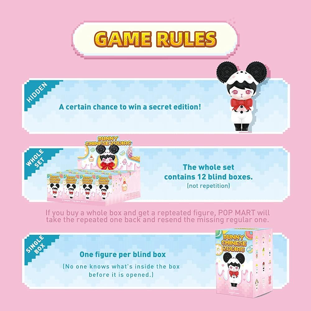 POP MART Bunny Series Collection Zodiac Art 12PC Exclusive Action Figure Box Toy Bulk Box Popular Collectible Art Toy Cute Figure Creative Gift, for Christmas Birthday Party Holiday