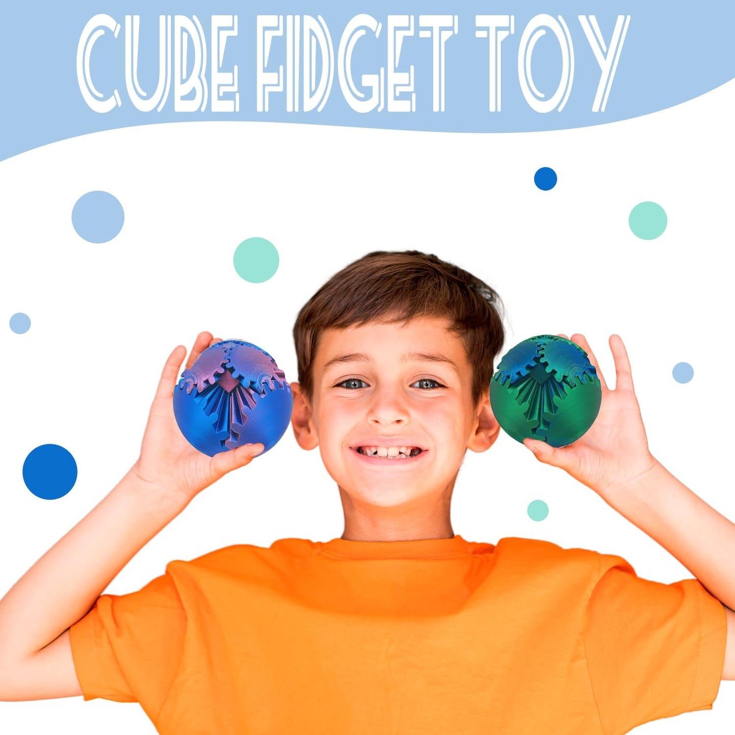 Gear Ball - GearSphere Fidget Toy, 2024 Gear Sphere Cube Puzzlefor Adults Kids Stress and Anxiety Relaxing,3D Printed Spin Ball or Cube Fidget Toy (Blue+Orange)
