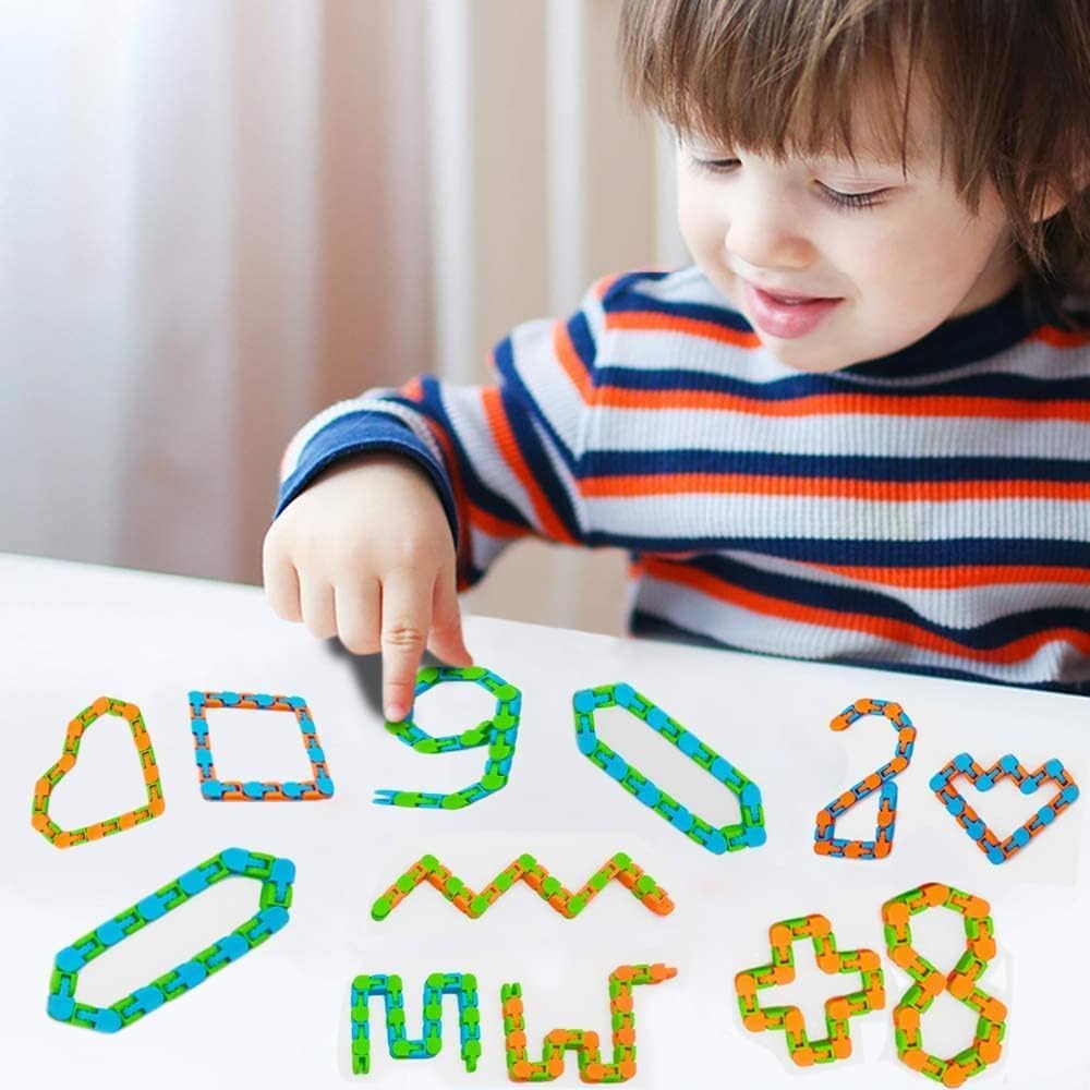 20pcs Random 24 Links Wacky Tracks Snap and Click Fidget Toys, Finger Sensory Toys, Snake Puzzles for Stress Relief, Party Bag Fillers, Party Favours, Random Color,Party Supplies,Carnival Gift