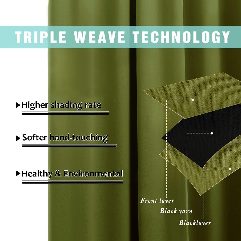 NICETOWN 100% Blackout Curtain Panels, Thermal Insulated Black Liner Curtains for Nursery Room, Noise Reducing and Cold Blocking Drapes for Windows (2 PCs, Olive Green, 52-inch Wide by 63-inch Long)