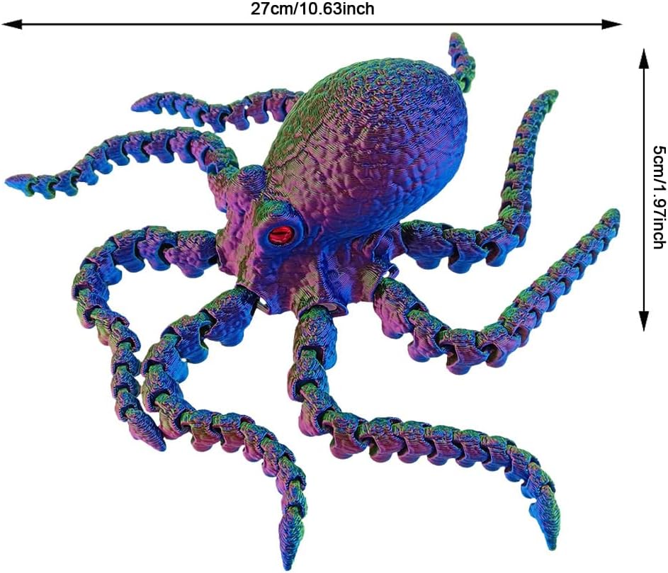 3D Printed Octopus Animals Toy Articulated Octopus Fidget Toy 3D Printed Gift Creative Ornament Articulated Octopus Toys Home Decor (Yellow Blue)