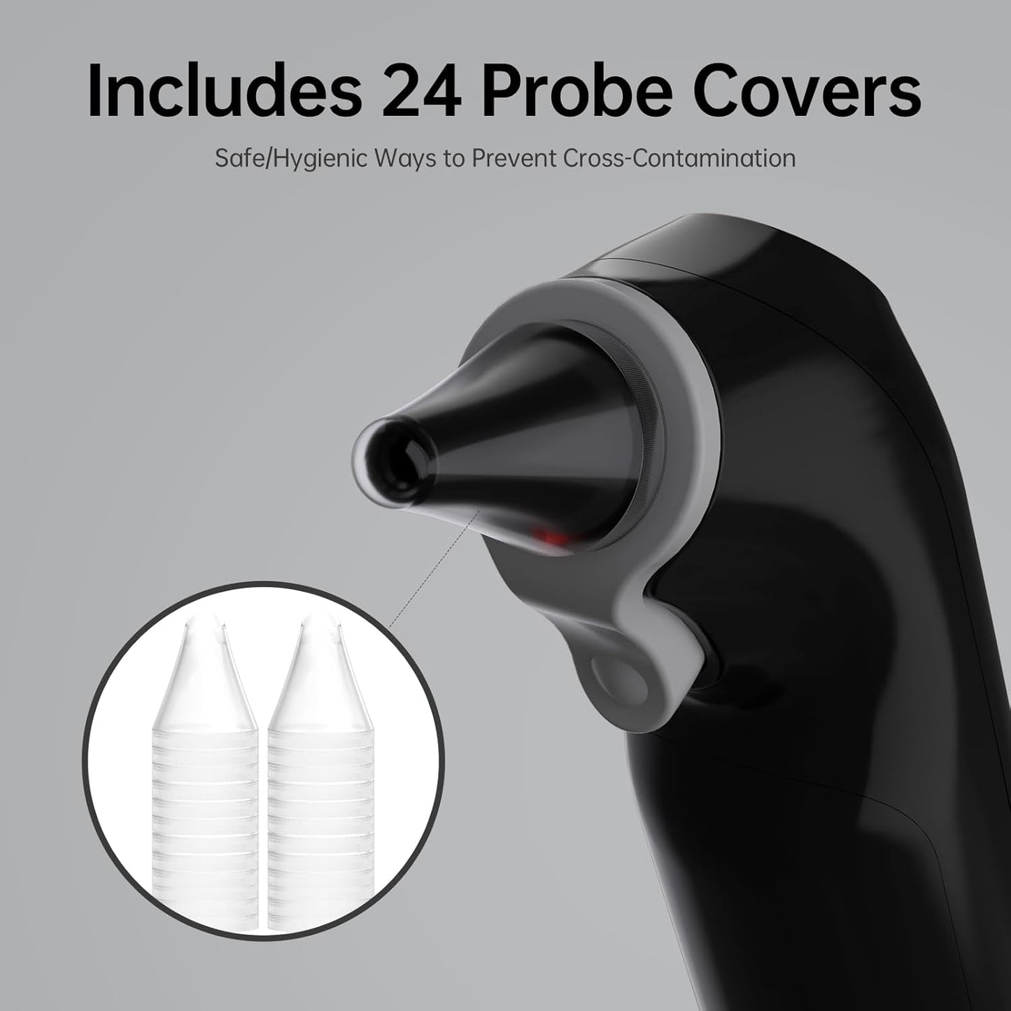 Ear Thermometer, Highly Accurate Ear Thermometer for Kids, Adults and Babies, 30 Memory Recall, 1s Result and 3-Color Fever Alert, with 24 Disposable Probe Covers, Black