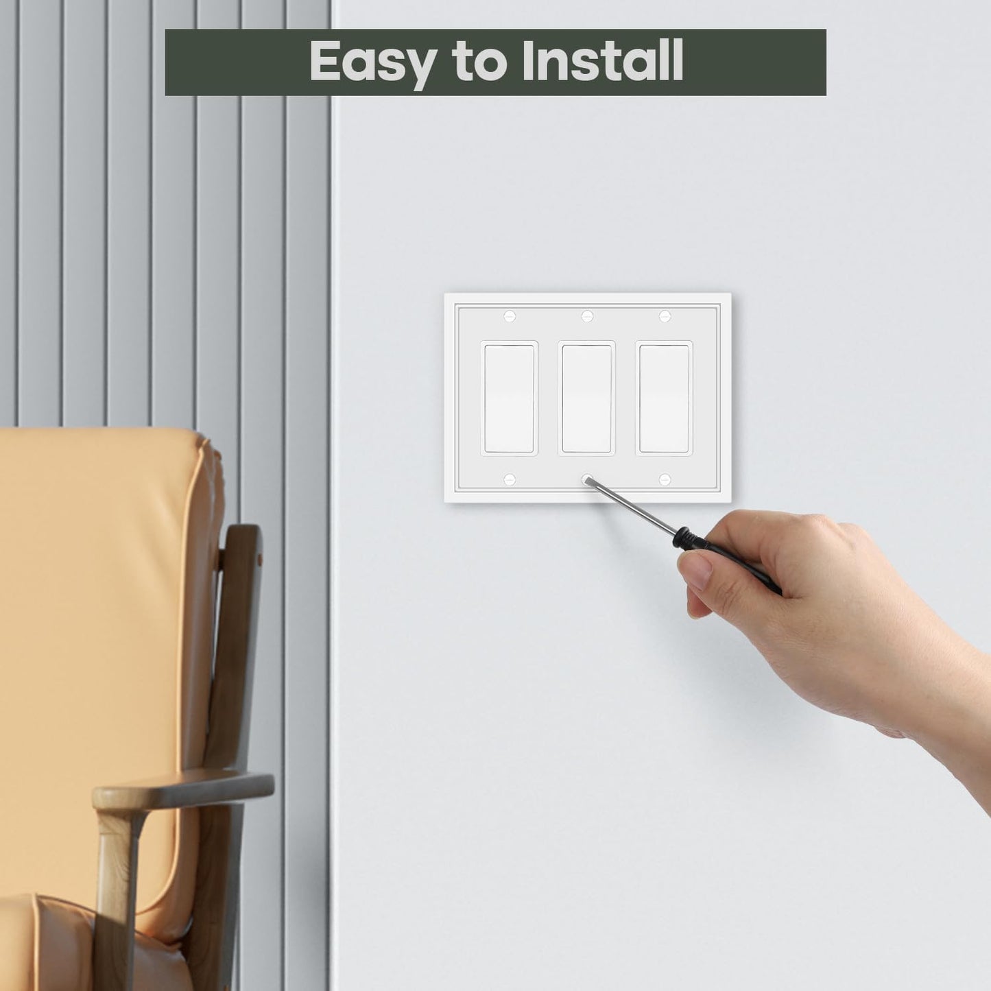 Triple Decorator Light Switch Cover Plate White Classic Decorative Rocker Switch Plates Cover 3-Gang Wall Plate Cover for Decorator, Duplex