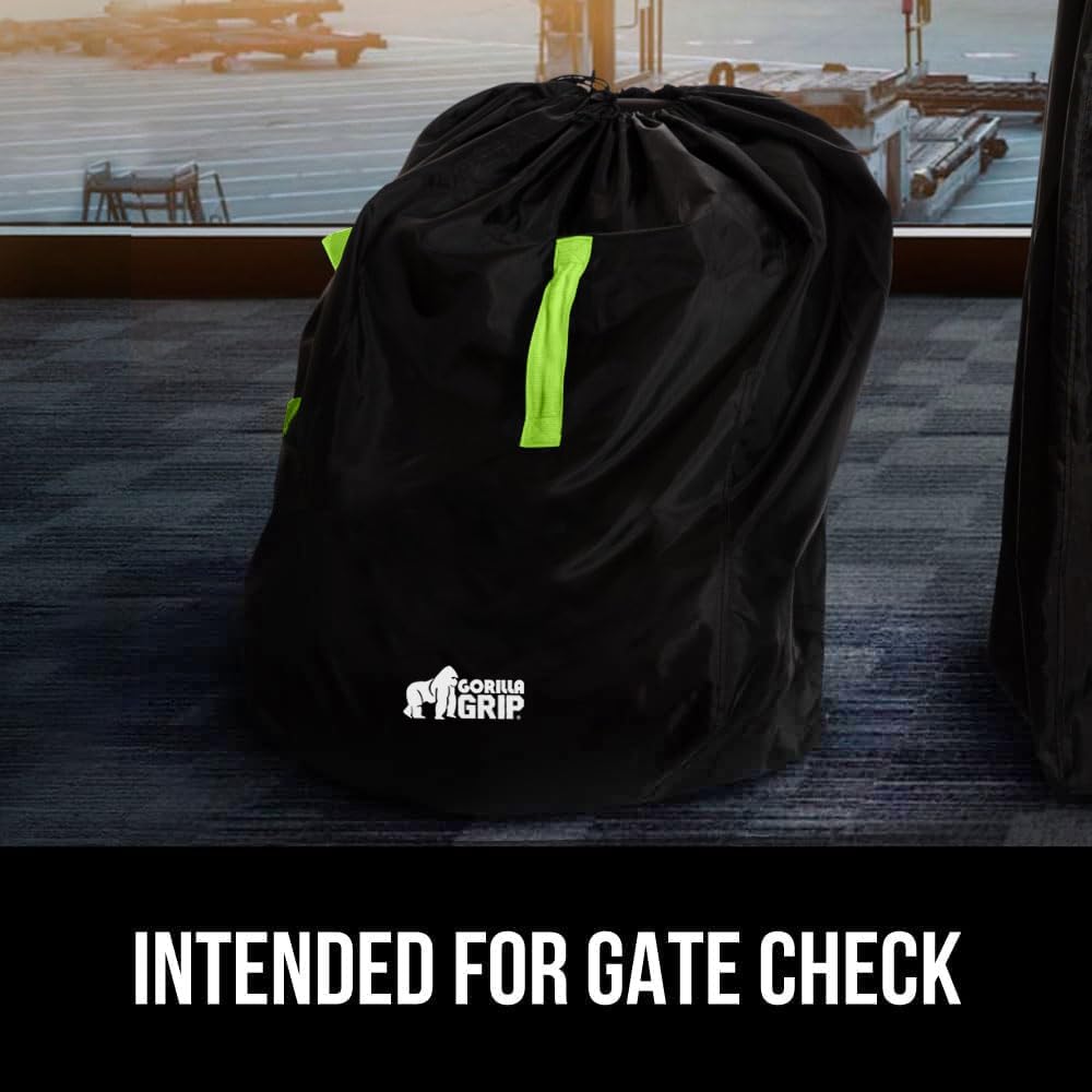 GORILLA GRIP Car Seat Travel Bag for Airplane Gate Check, Easy Carry Backpack Bags Cover Carseats, Infant Baby Carriers and Toddler Booster Seats for Airport, Child Air Travels Essential, Fluorescent