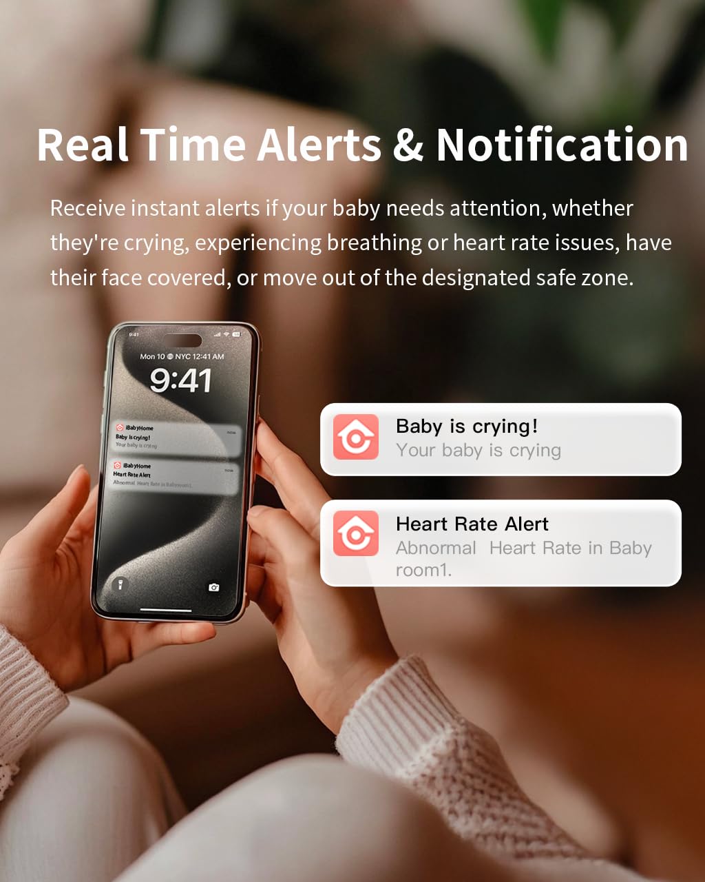 iBaby i20 Smart Baby Monitor & Wall Mount - 1080P Video Camera, Contactless, Monitor Heart Rate, Breathing & Sleep,Sound Machine, No Subscription, 2-Way Audio, Cry & Safety Alerts, Night Vision