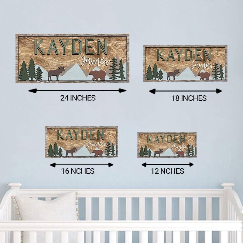 Personalized Wooden baby name sign for nursery, Woodland theme nursery, Animal for kids room decor, Custom name sign for boys, Door hanging gift/2