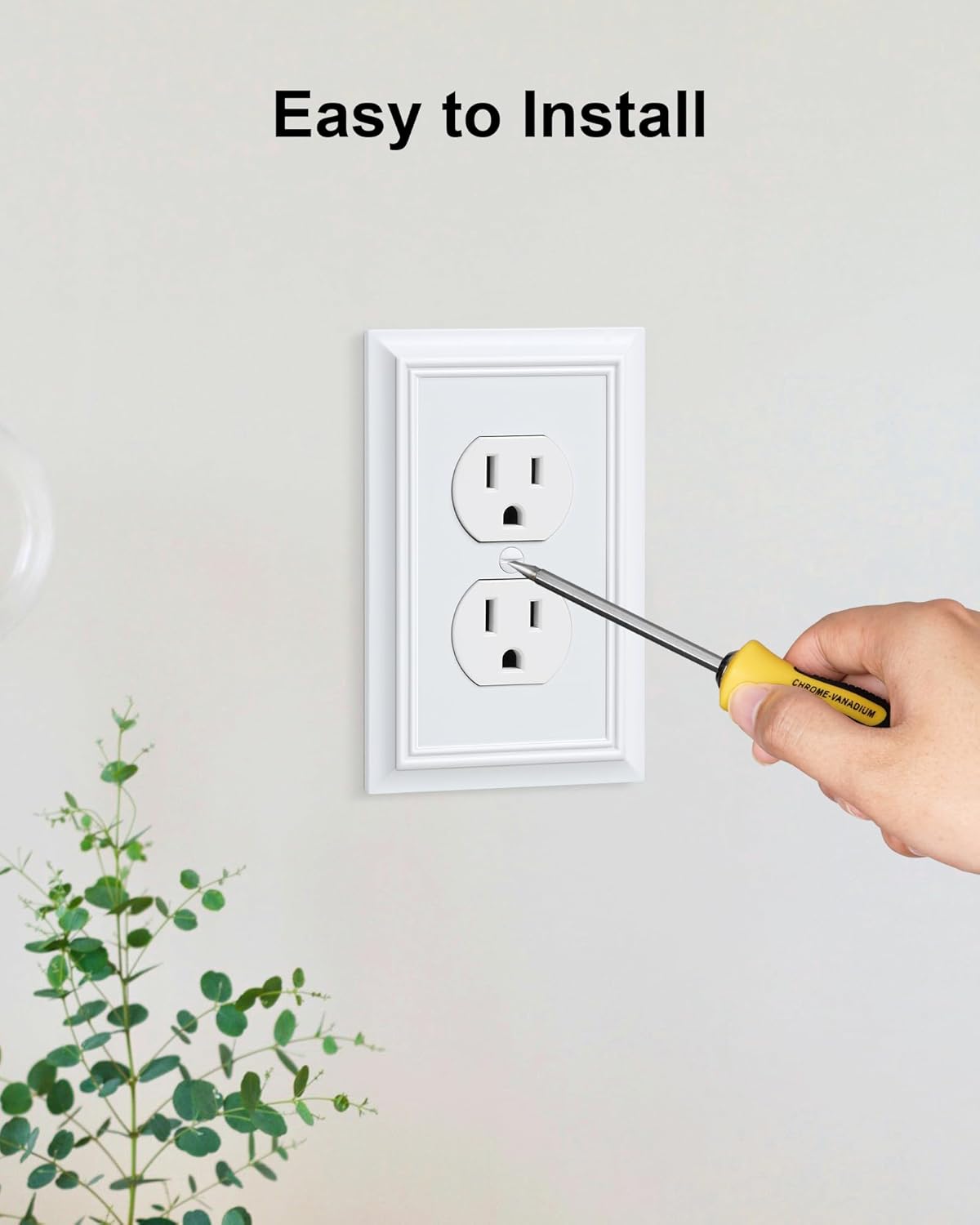 2-Pack Duplex Outlet Cover Plate, Decorative Pure White Switch Plates and Outlet Covers, Natural Bamboo Fiber Wall Plates for Electrical Outlets, 1 Gang Receptacle Cover, Corrosion Resistant