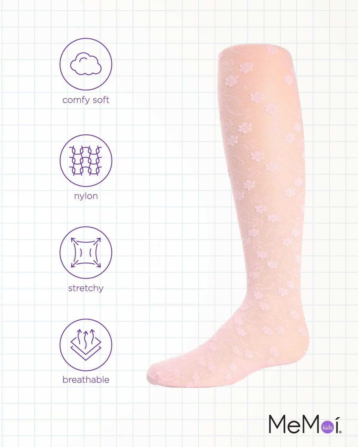 MeMoi Sweet Blossoms Sheer Tights for Girls, Ultra Soft and Lightweight Floral Lace Girls Tights - Sizes 2-14