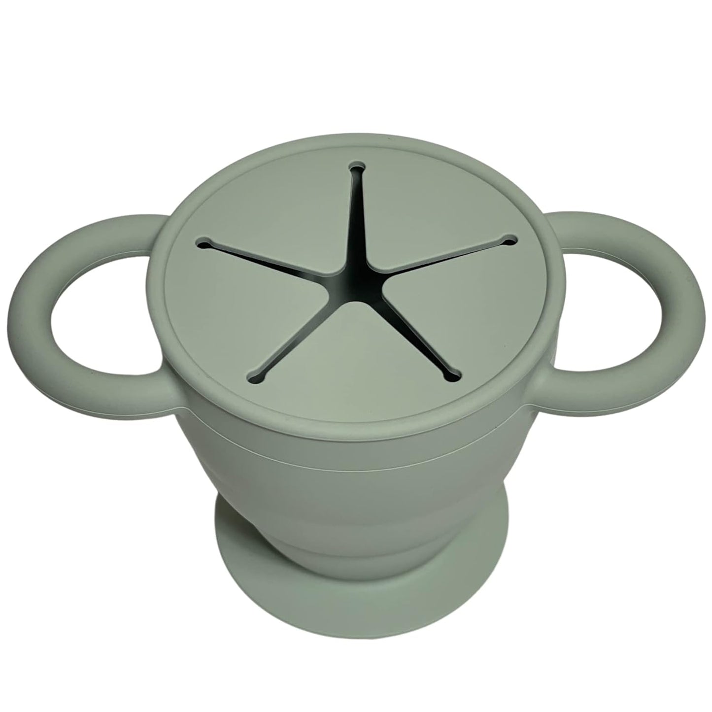 BraveJusticeKidsCo. | Snack Attack II Snack Cup | Collapsible Silicone Snack Container | Toddler and Baby Snack Catcher Lid (Desert Sage)