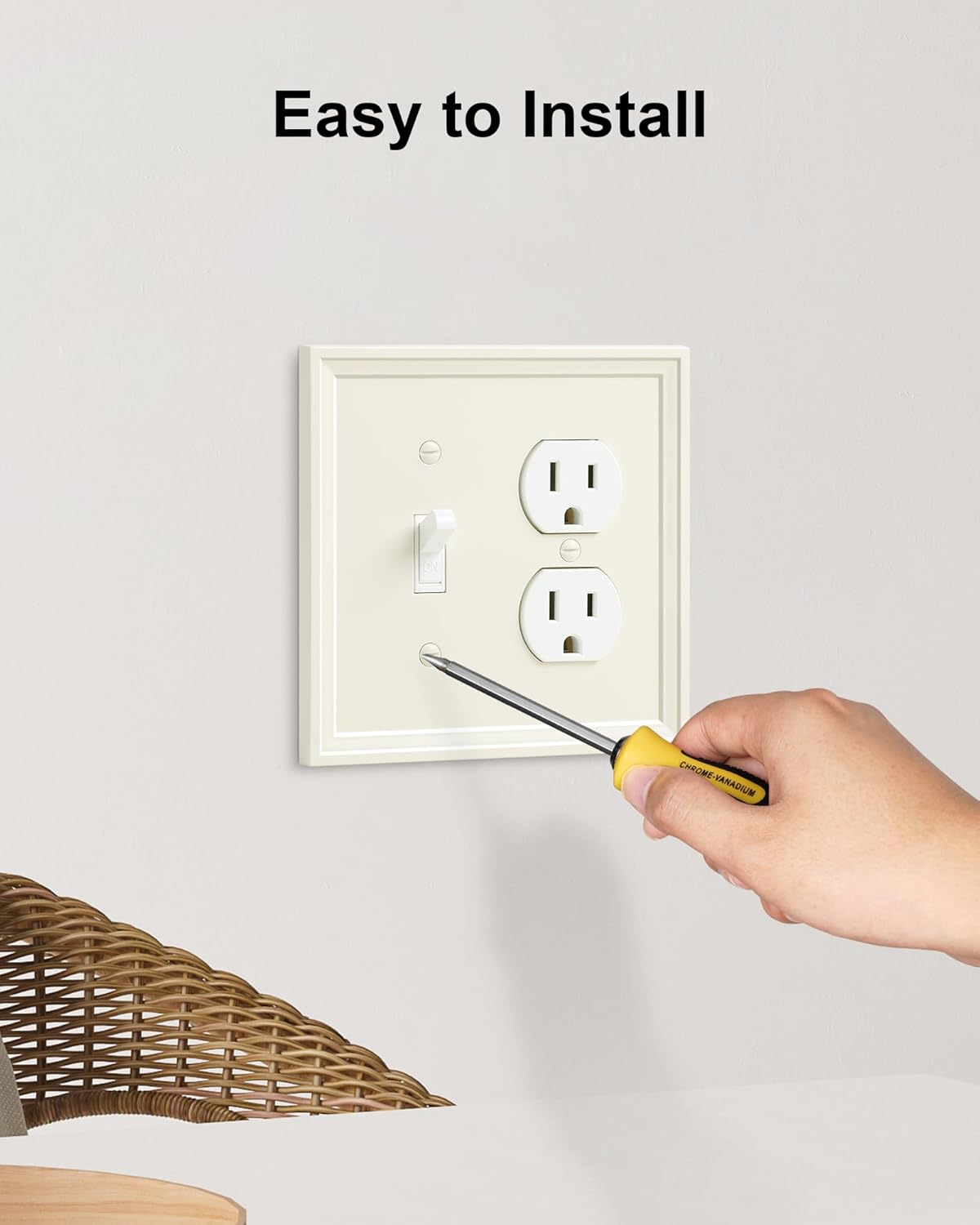 2-Pack Combo Toggle/Duplex Light Switch Cover Plate, Light Almond Wall Outlet Cover Plate, Natural Bamboo Fiber Decorative Wall Receptacle Cover for Electrical Outlets, Light Switch