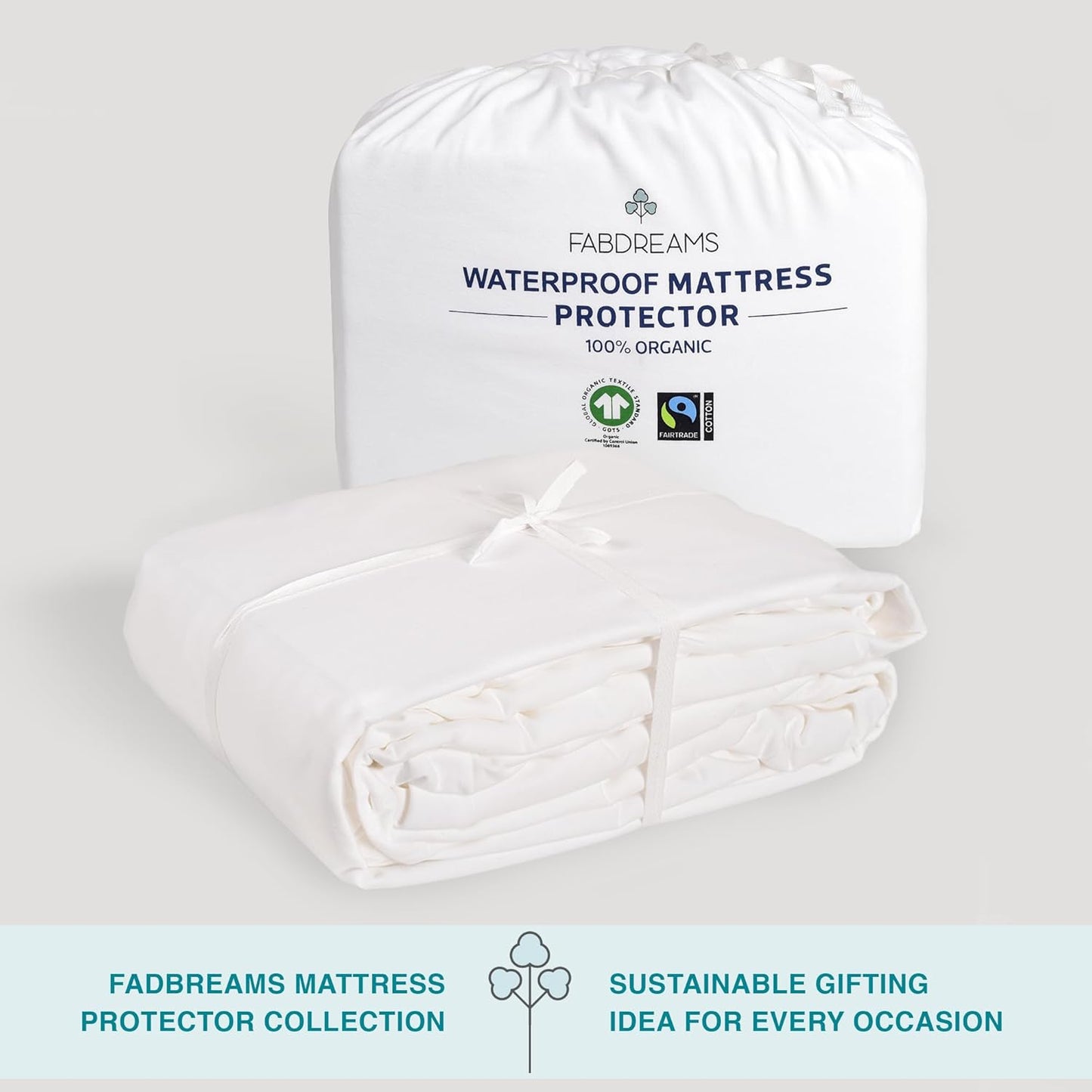 Fabdreams Organic Twin Size Waterproof Mattress Protector, 39" x 77", White, Temperature Regulating, Breathable, 100% Organic Cotton