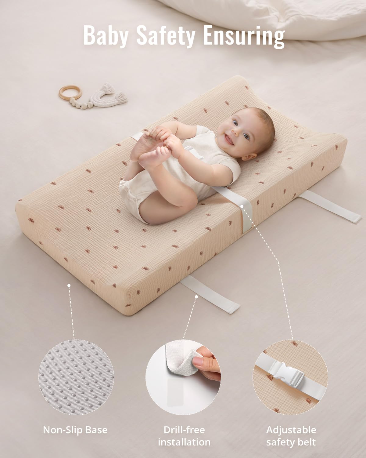 Blissful Diary Muslin Baby Changing Pad with Waterproof Lining Foam, Diaper Changing Table Pad with Cover for Dressers (Sunshine, Rectangular)