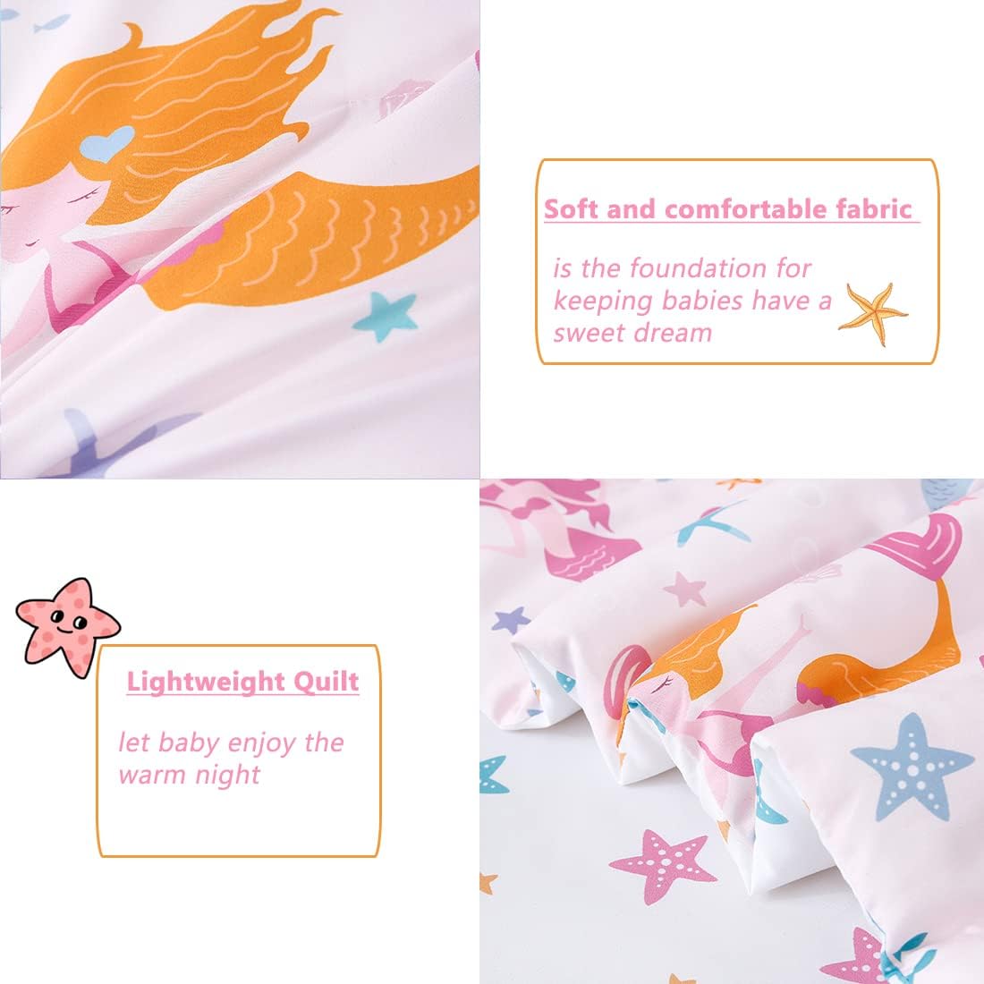 PERFEMET Toddler Bedding Sets Girls 4 Pieces Pink Mermaid Toddler Bed in A Bag Soft Reversible Blush Toddler Bed Set Include Comforter, Flat Sheet, Fitted Sheet, Pillowcase