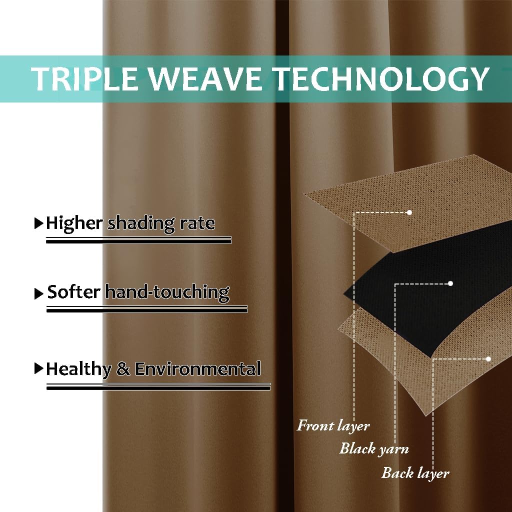 NICETOWN Full Shading Curtains 90" Long 2 Panels Set for Windows, Gold Brown, Pack of 2, 52" W, Super Heavy-Duty Black Lined Blackout Curtains for Bedroom, Privacy Assured Window Treatment