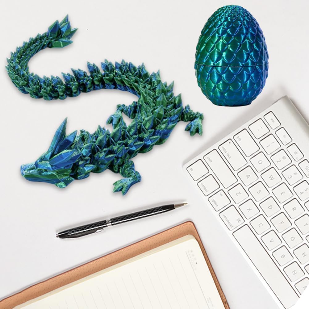 3D Printed Dragon in Egg, Full Articulated Dragon Crystal Dragon with Dragon Egg, Home Office Decor Executive Desk Toys, Adults Fidget Toys for Autism ADHD,3D Printed Gift