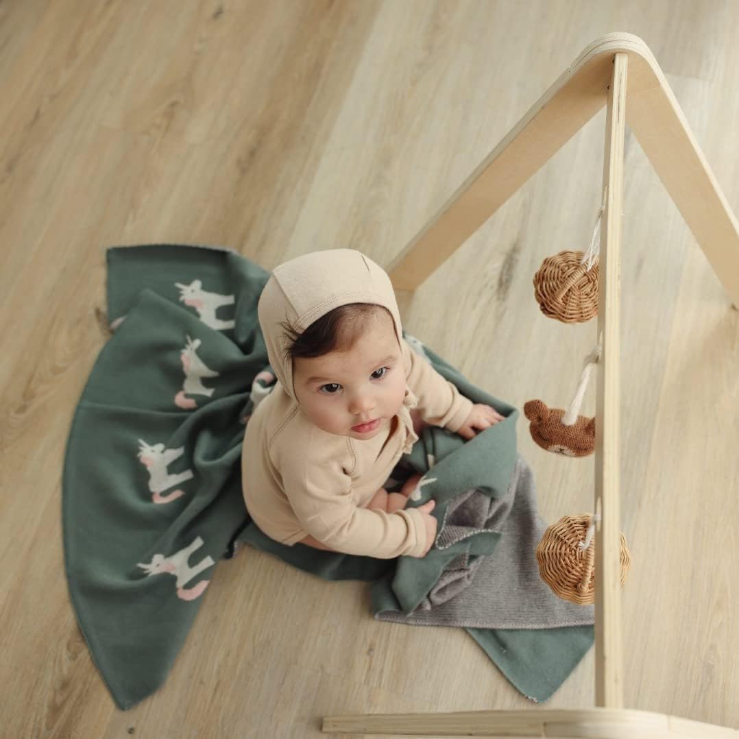 Receiving Blanket for Baby Girls and Boys 100% Cotton Buttery Soft Cozy Receiving Swaddle Crib Stroller Blanket for Shower Gift Registry for Newborns, Infants, Toddlers (Unicorn - Sage)