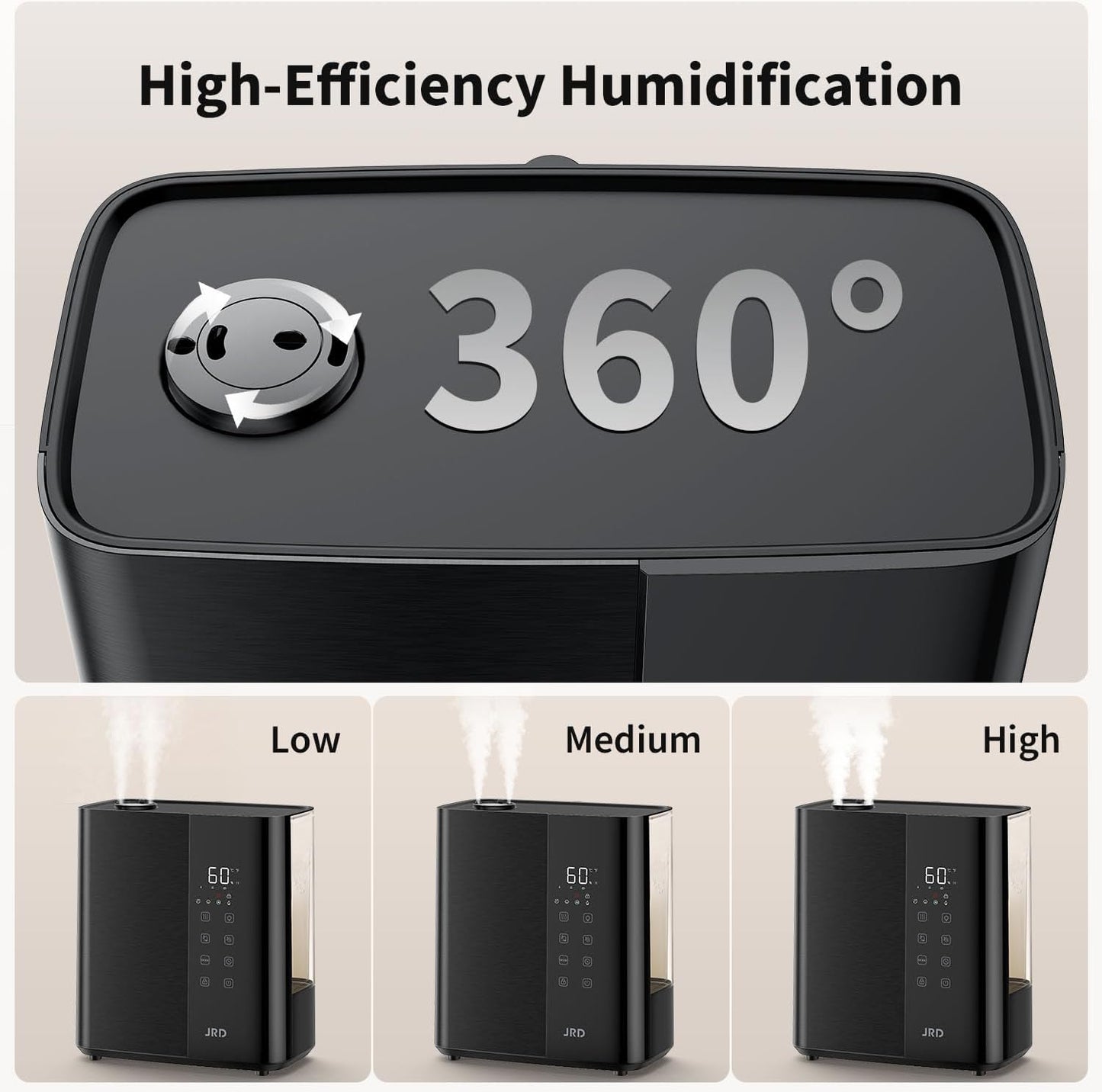 JRD Smart Humidifiers for Bedroom, 5L Warm & Cool Mist Ultrasonic Air Humidifier for Large Room Home Indoor, 50Hrs Quiet Runtime for Baby, Plants, Remote Control, Auto Humidity Sensor, 12H Timer