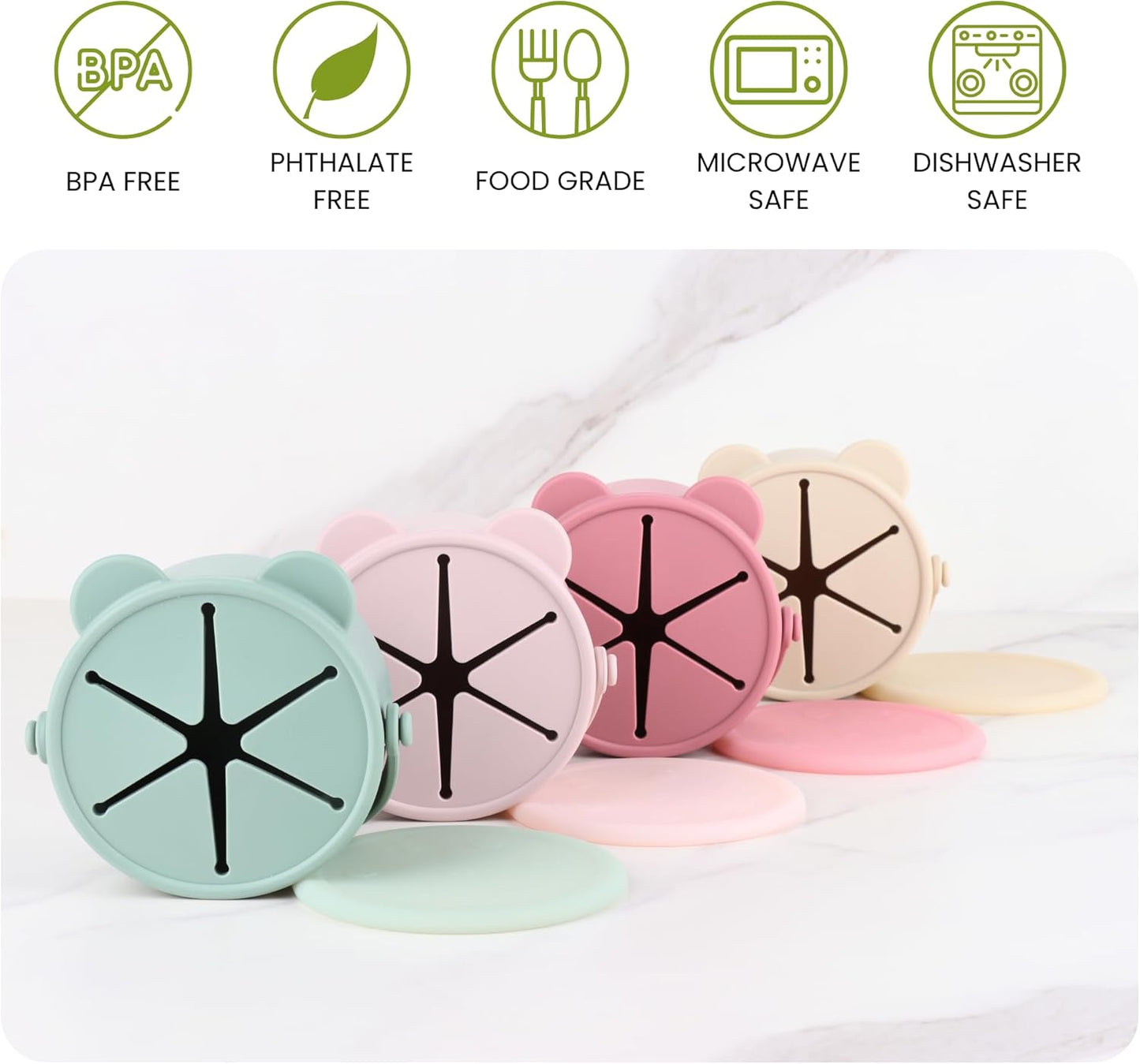 Silicone Snacks Containers for Toddlers, Baby Food Catcher Spill Proof, Kid Snacks Holder with DustProof Lid, 2 Pack Dishwasher Safe (Blush/Mauve)