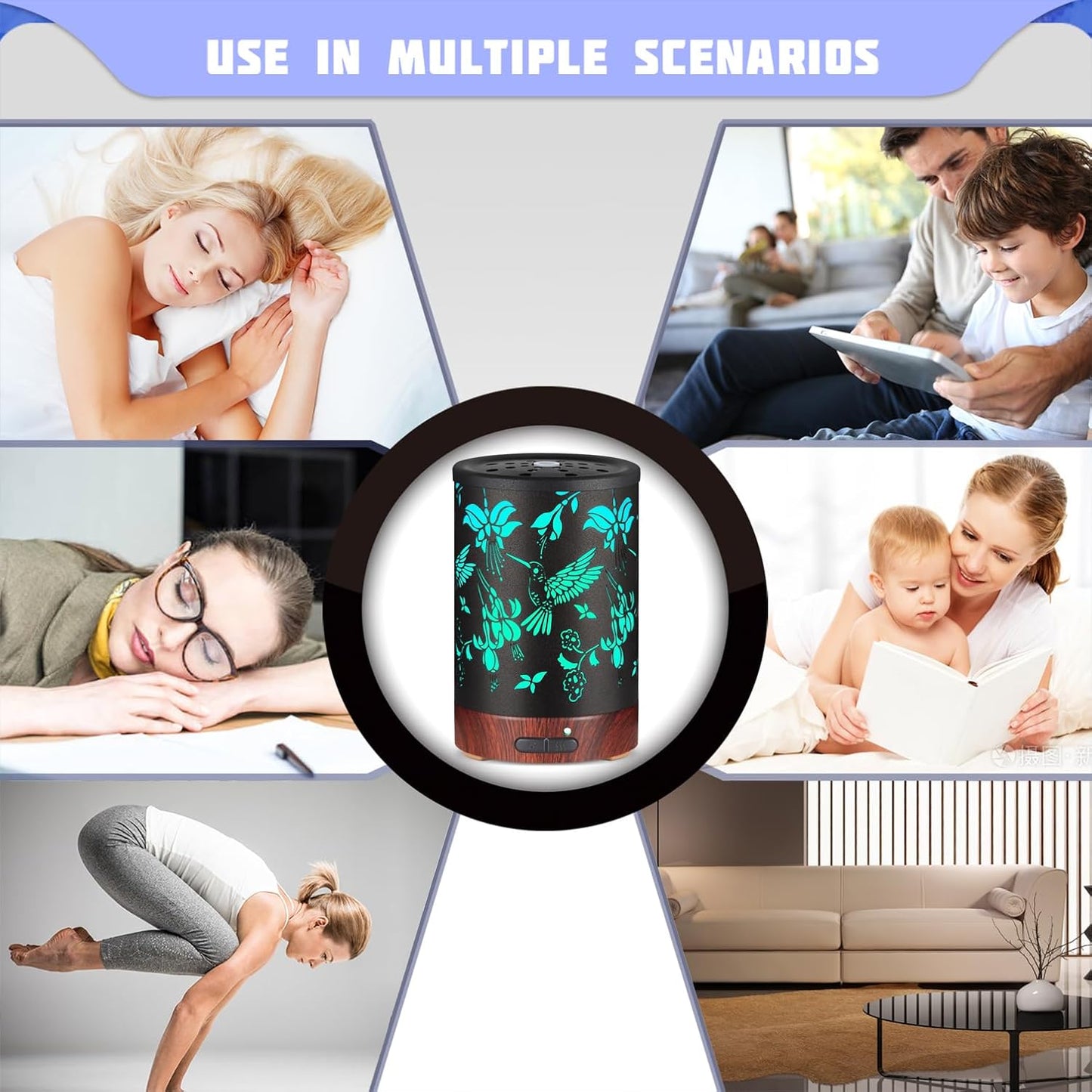 Metal Essential Oils Diffuser 150ML Christmas Aromatherapy Diffuser Cool Mist Humidifier with 7 Colors Lights Waterless Auto Off Air Diffusers as Gifts for Mom (B-Hummingbird)