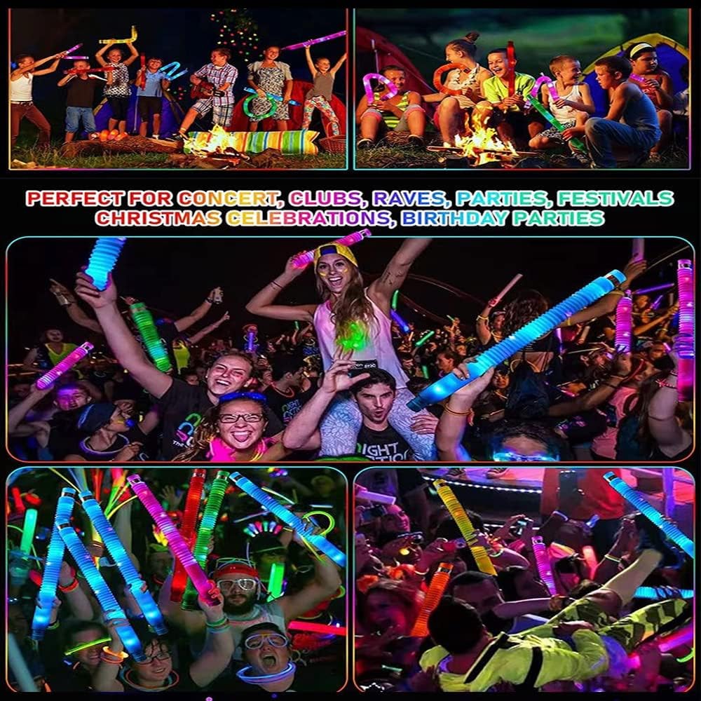 LED Light Up Pop Tubes Glow Sticks, Fidget Sensory Toys, Glow in The Dark Christmas Party Supplies Goodie Bag Stuffers for Boys Girls Birthday Party Carnival Return Gifts (20pcs)
