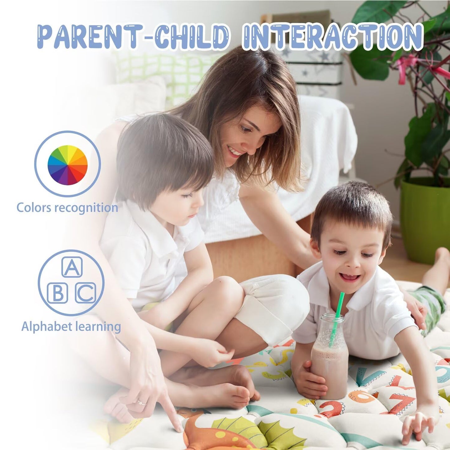 Baby Play Mat 71" X 59" Playpen Mat Upgraded Thicken Baby Floor Play Mat Non-Slip Cushioned Crawling Mat Waterproof Activity Playmats for Babies Toddlers Infants (71X59, Letter Dino)