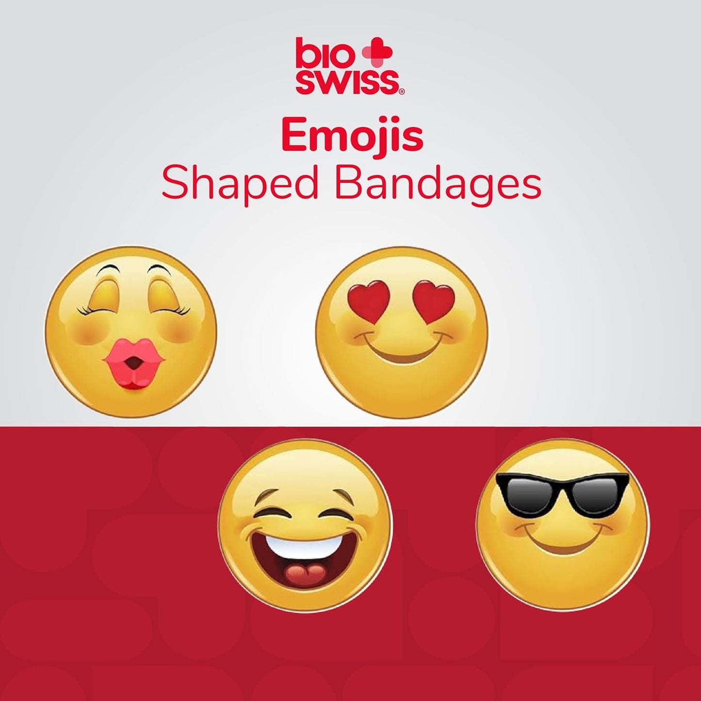 BioSwiss Bandages, Emoji Shaped Self Adhesive Bandage, Latex Free Sterile Wound Care, Fun First Aid Kit Supplies for Kids, 24 Count