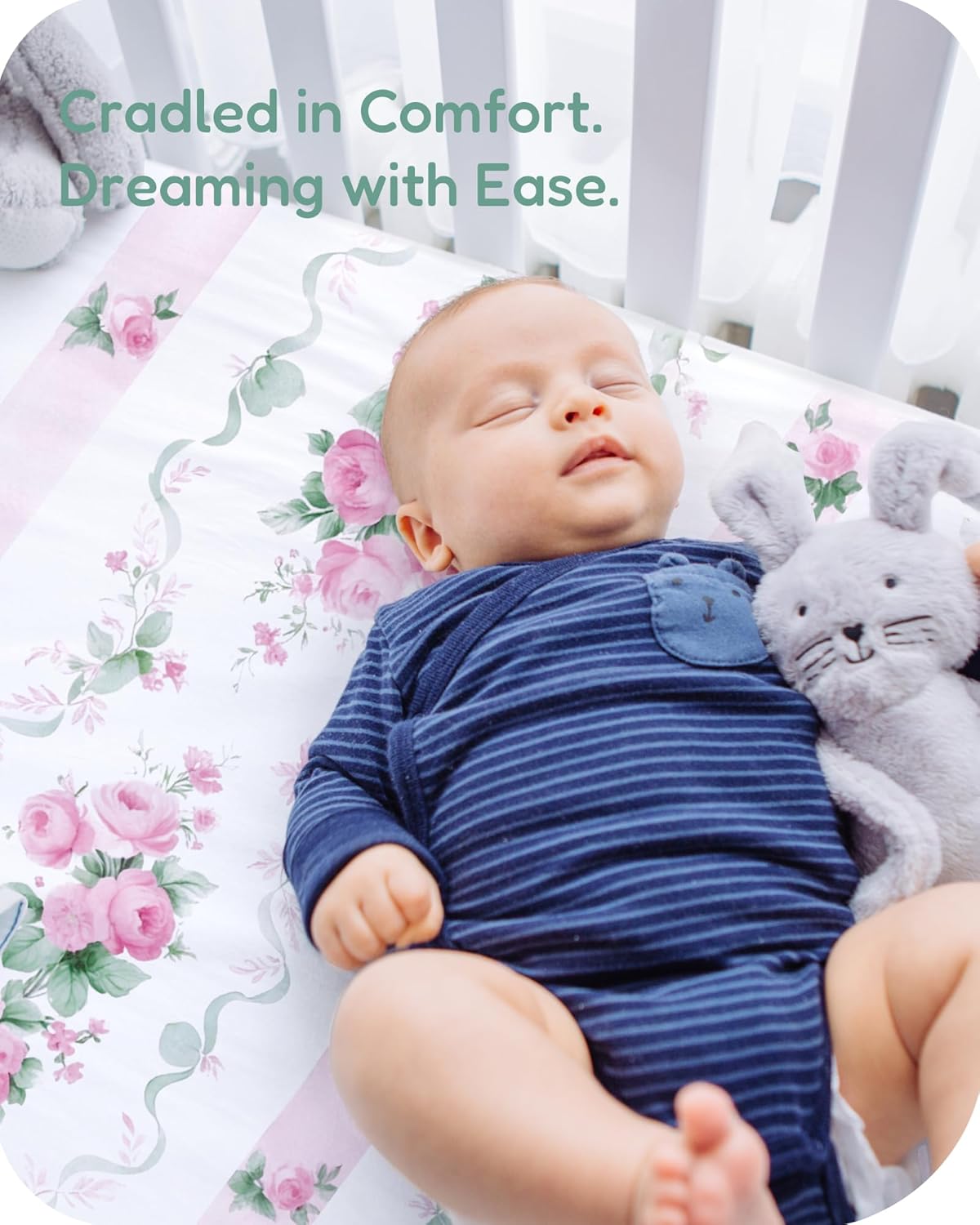 Baby Crib Sheets for Standard Crib Mattress - Pink Roses Pattern, Breathable and Soft, Safe and Snug, Fits 28''x52''x9'' Deep Pocket