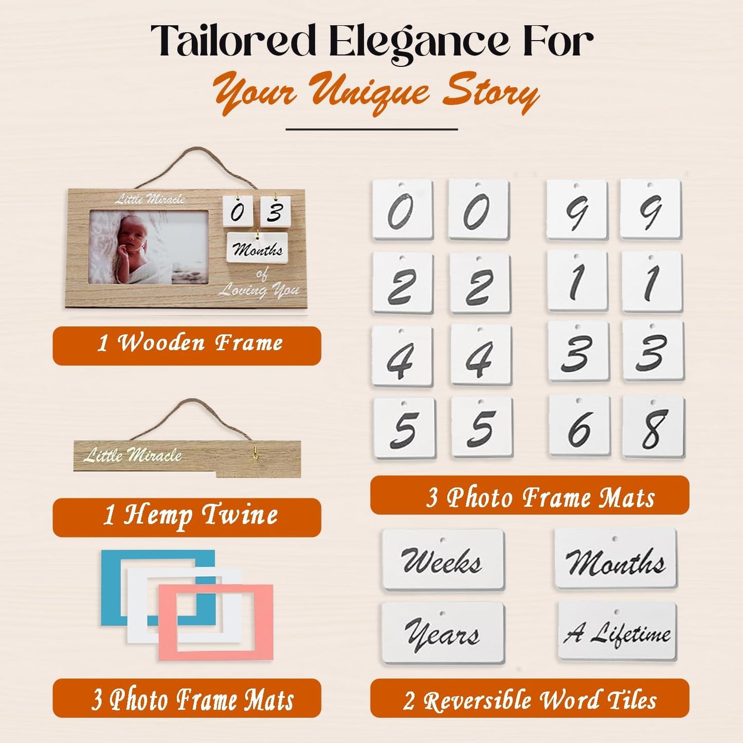 Brown Ultrasound Sonogram Picture Frame with Milestone Tracker – Elegant Wooden Keepsake for Expecting Parents – Nursery Décor Gift for New Moms – Countdown Tiles Included – 12" x 6" Design