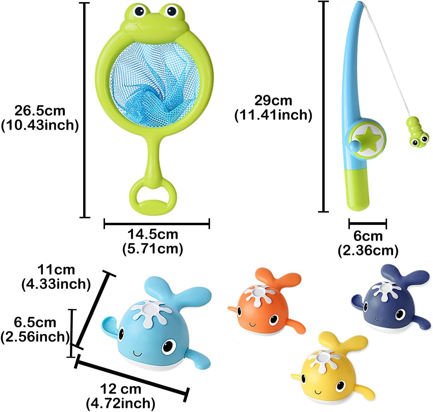 Magnet Fishing Game Bath Baby Toy for 1-3 4-8 Year Old Toddler Boys Girls,Gifts for Kid,Baby Bathtub Water Shower Pool Toys 18 Months+,4 Swimming Wind-up Whale&1 Fishing Pole&1 Net