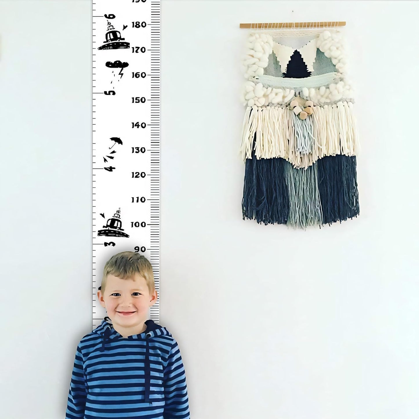 Kids Growth Chart, Wood Frame Fabric Canvas Height Measurement Ruler from Baby to Adult for Child's Room Decoration 7.9 x 79in (7.9 x 79in, Black Car)