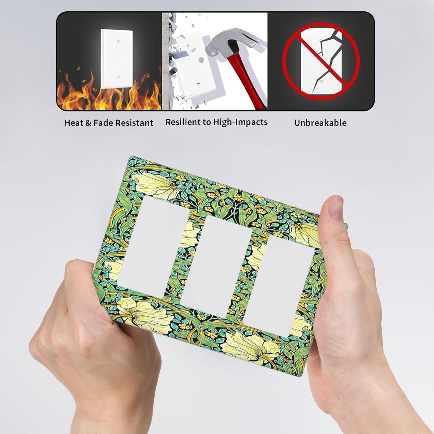 Light Switch Covers William Morris Vintage Floral Yellow Flowers Green Leaf 3 Gang Rocker Electrical GFCI Decorative Triple Outlet Wall Plate Cover Switchplate for Bedroom living Room Decor